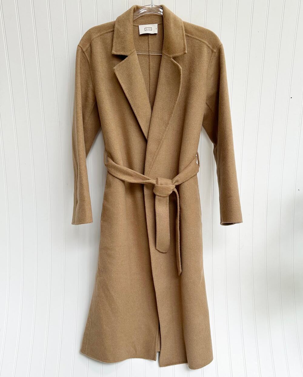 AYR Coat Camel Trench Jacket Wool Wrap Belter Closer Long Tan Brown Size XS